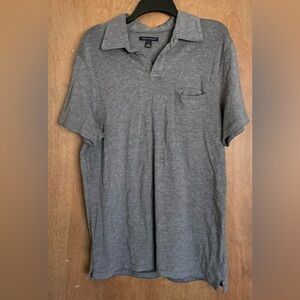 Banana Republic Men's Shirt Large Gray Linen Blend Polo V-neck Johnny Collar L